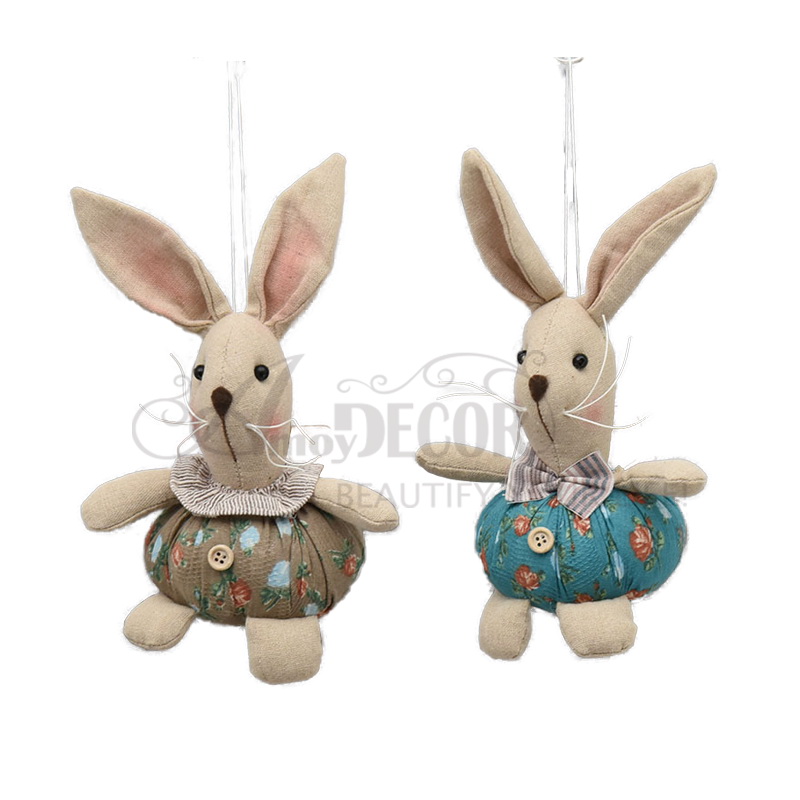 2asst. Fabric Rabbit With Retro Printing Material Hanging Décor