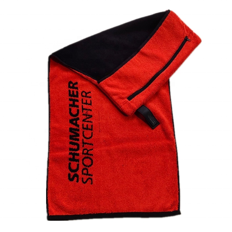 100% cotton jacquard gym/sports towel with zipper pocket magnet