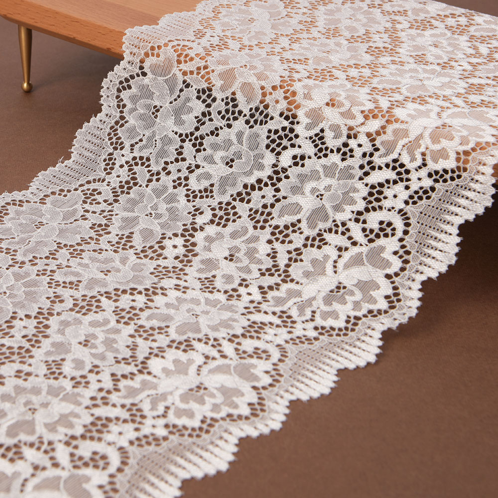Polyester Elastic Nylon White Floral Gauze Tricot Lace Trim