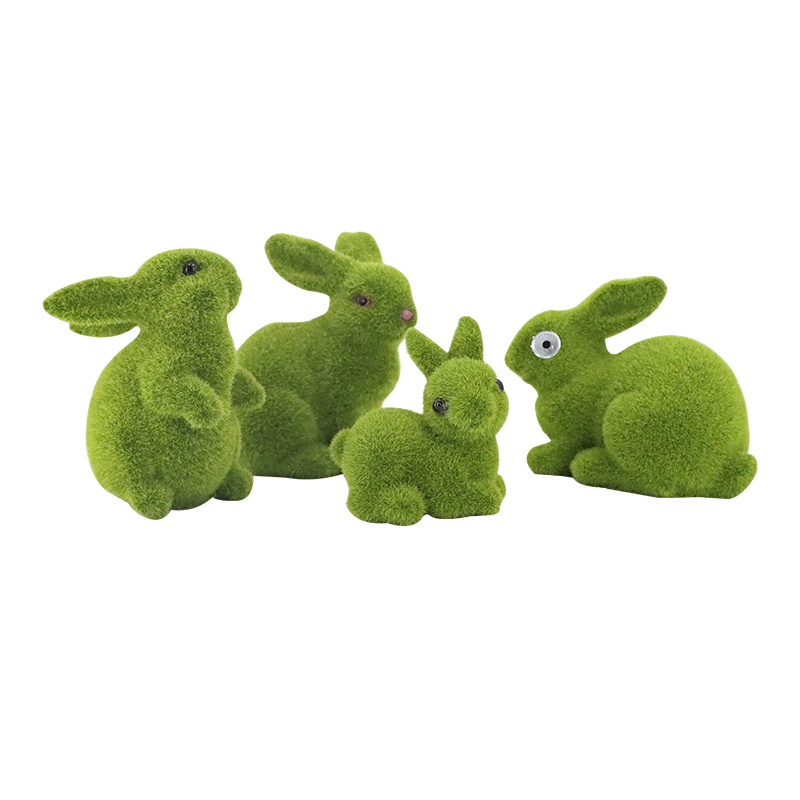 Resin custom garden home decoration solar energy light flocking green grassland Lovely rabbit ornaments figurine Garden sets