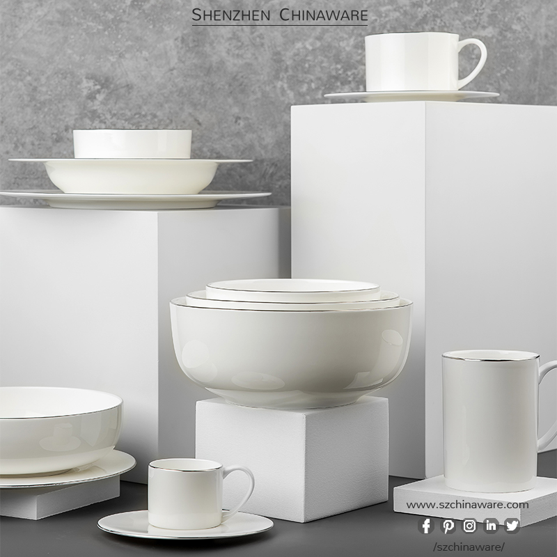 Bone China Tableware SR Series P012-1 Tableware SZChinaware Porcelain White Bone China Flat Dinnerware Sets