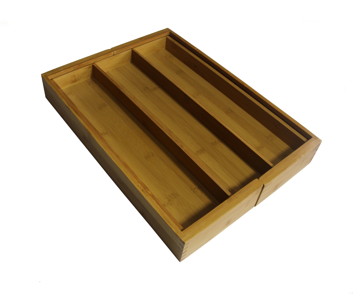 5 Slots BambooTray Expandable Kitchen Drawer Organizer Bamboo Utensil Storage Tray