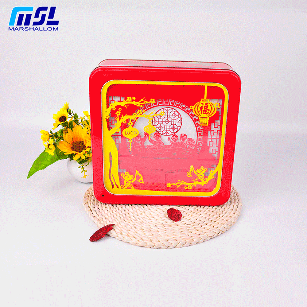 Square tin box with 3D layered card and light tinbox tin