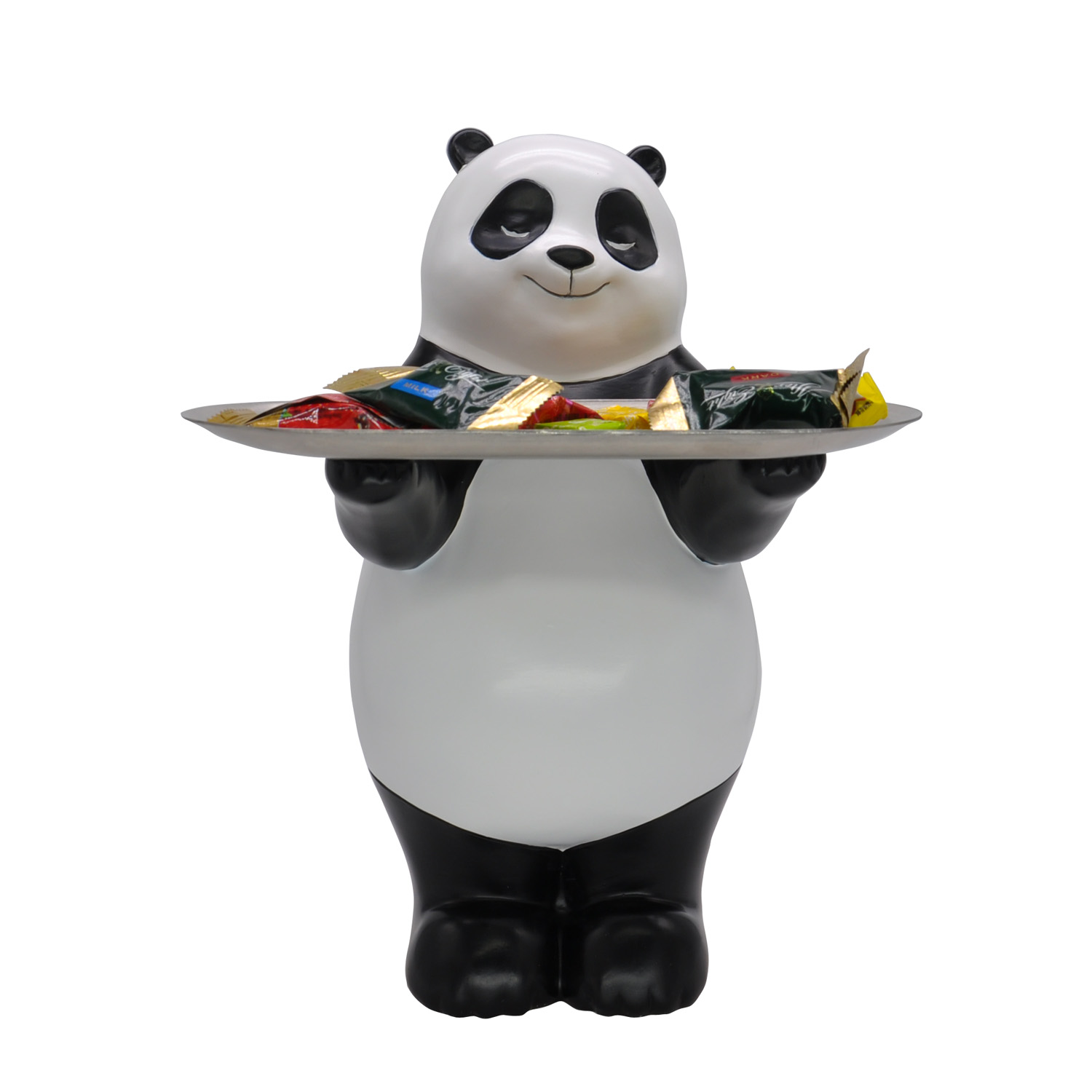 Wholesale Polyresin carton panda sculpture plate statue custome for home decoration