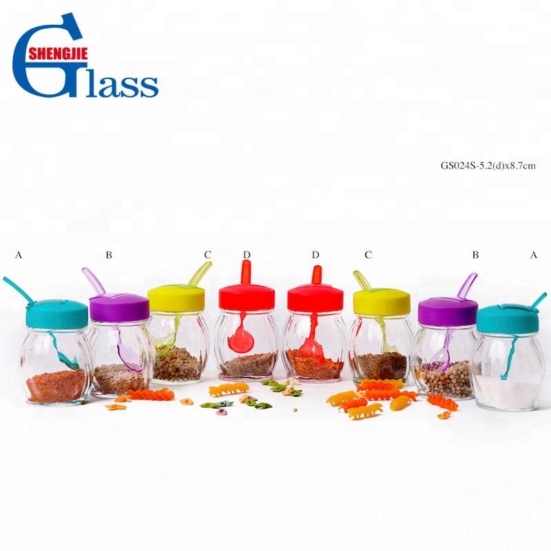 Glass Spice Condiment Holder Jar with Spoon