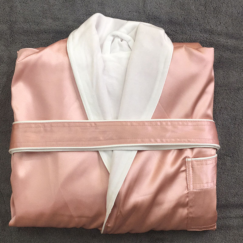 Custom Luxury Silk Bathrobe in Pink Color with Shawl Collar