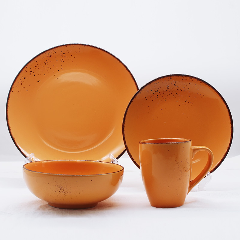 Ceramic 16-piece breakfast plate set with cup spray dots porcelain tableware set