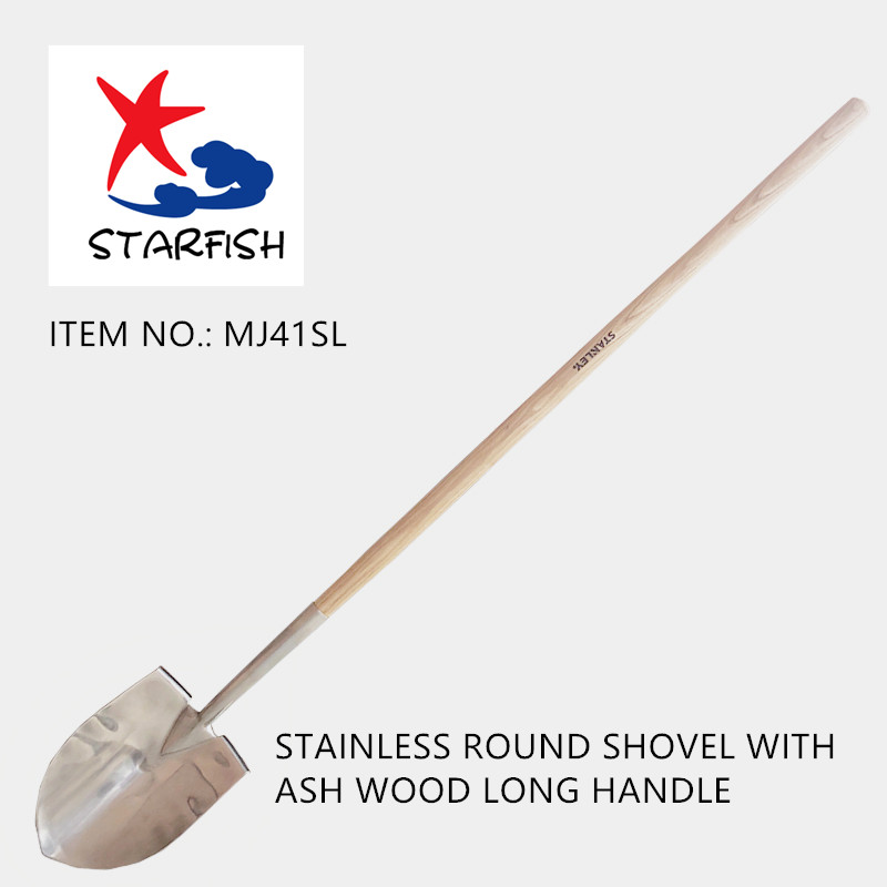 Stainless Round Shovel With Ash Wood Long Handle