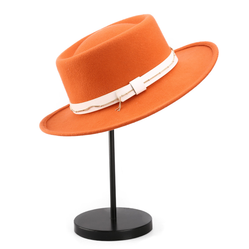 Multi-Color Lady Leather Flat Brim Wool Felt Hat