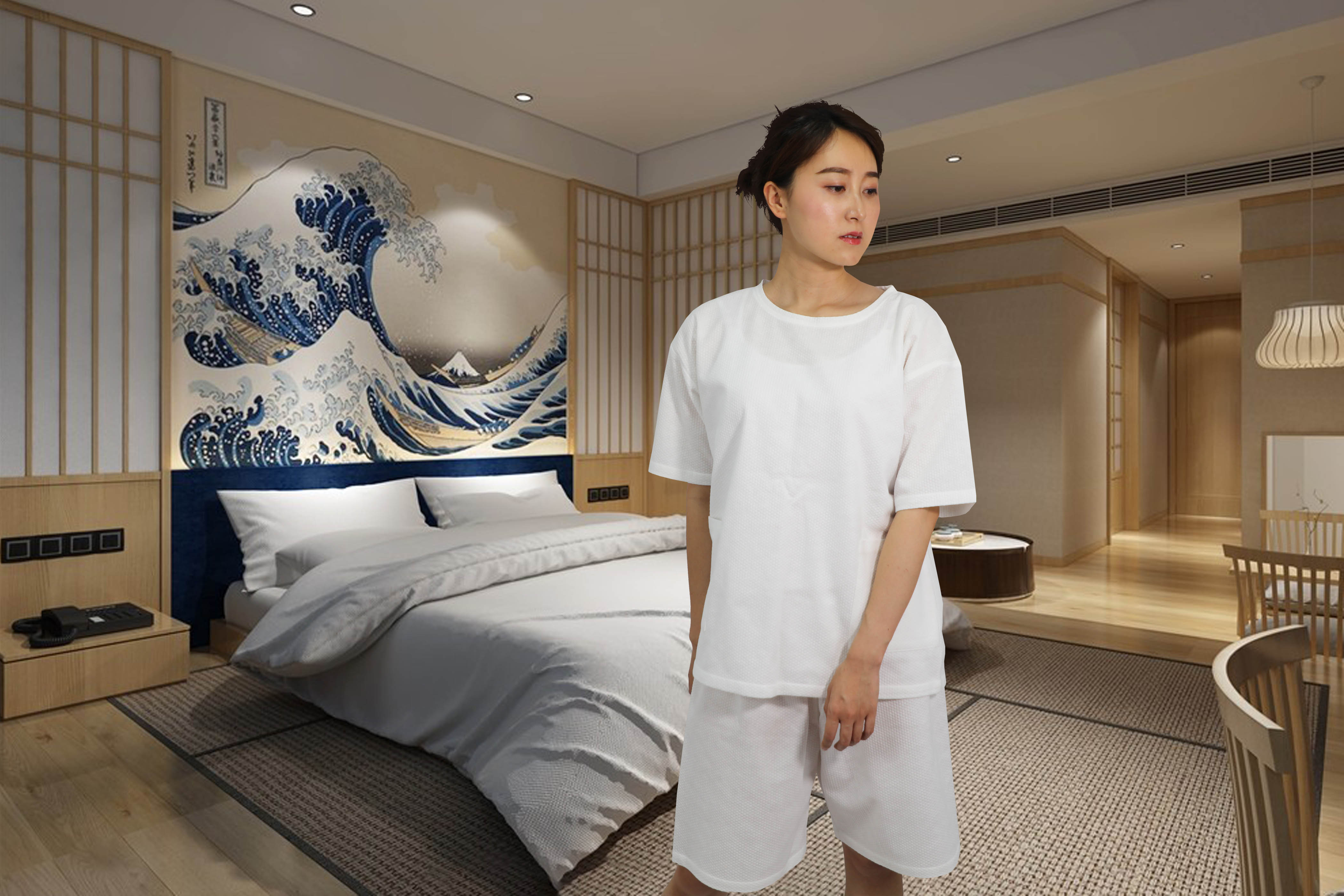 OEM/ODM disposable biodegradable viscose pearl non woven SPA sauna hotel bathrobe