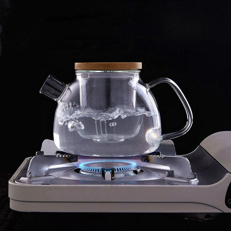 Flower tea heat resistant pyrex glass tea pot with infuser