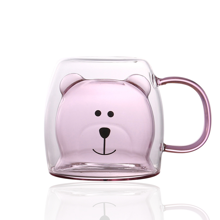 Handmade Clear Double Wall bear Shaped Glass Cup with handle