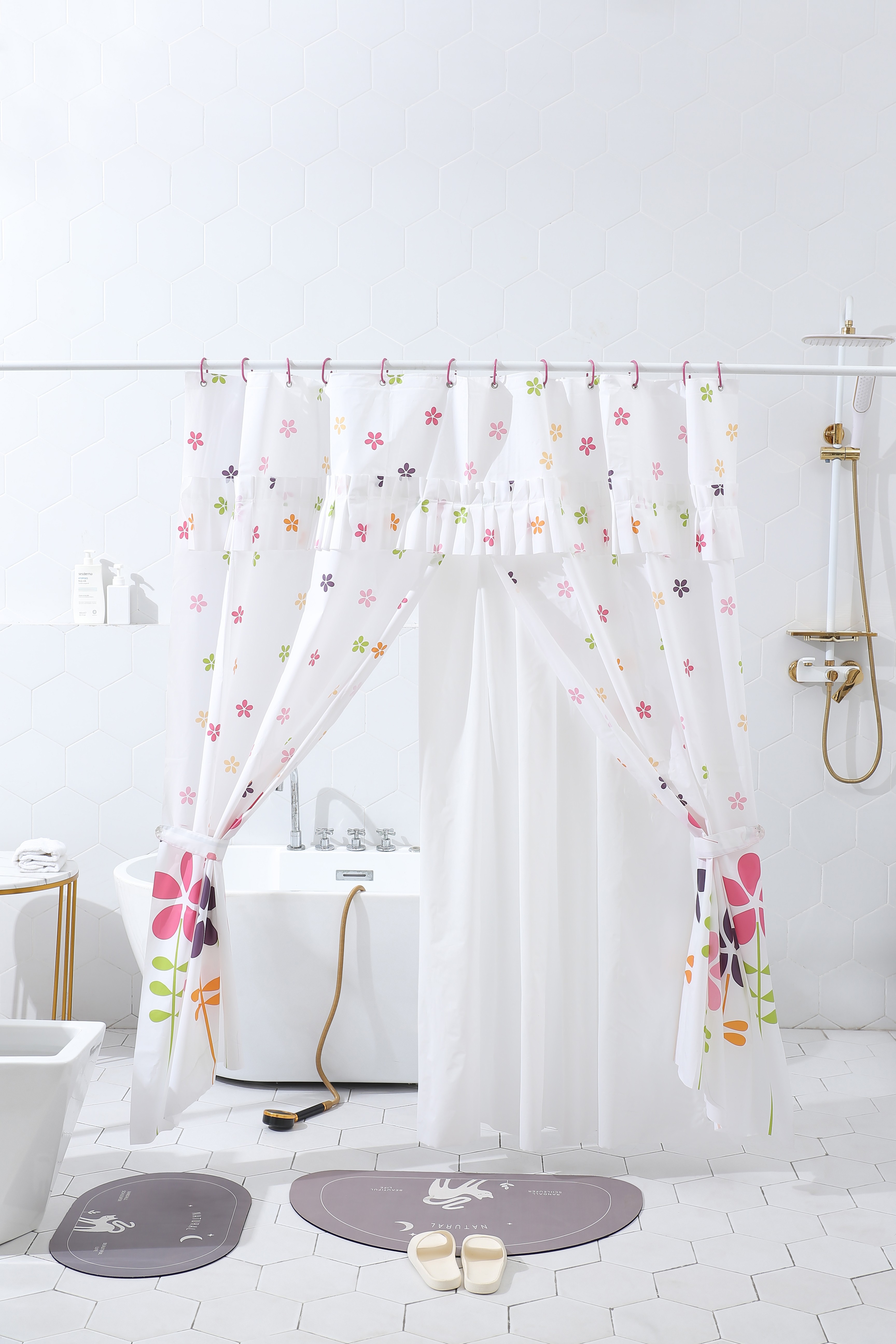 PEVA sewing shower curtain with liner