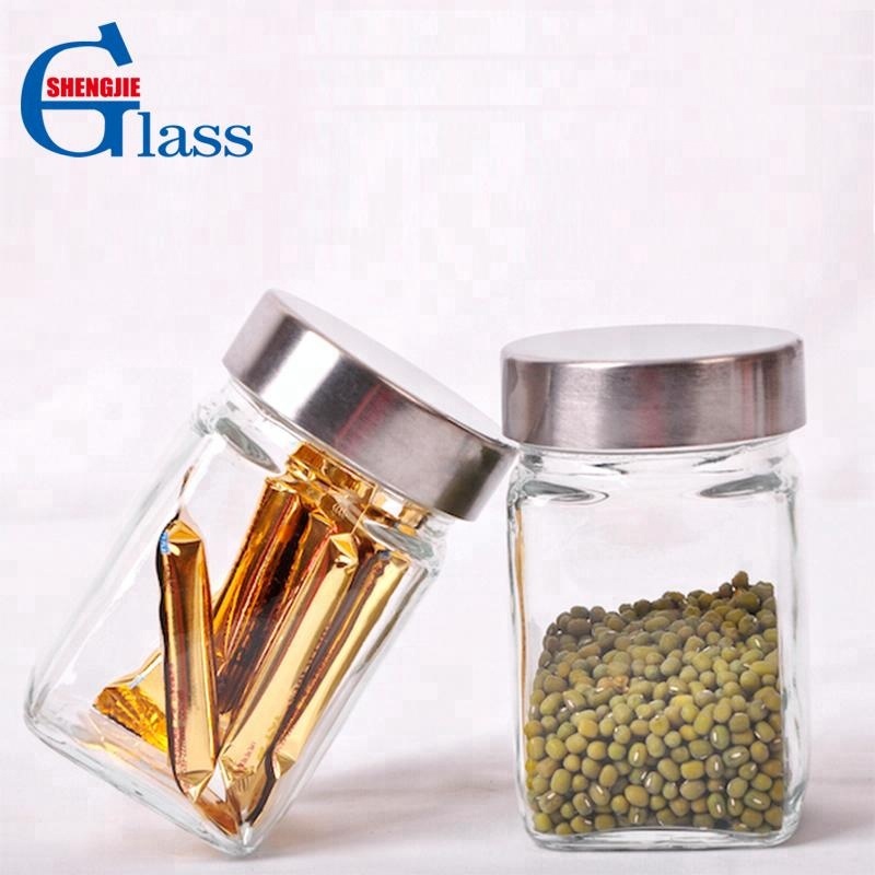 Square Airless Glass Canister jar Sets with Metal Lid
