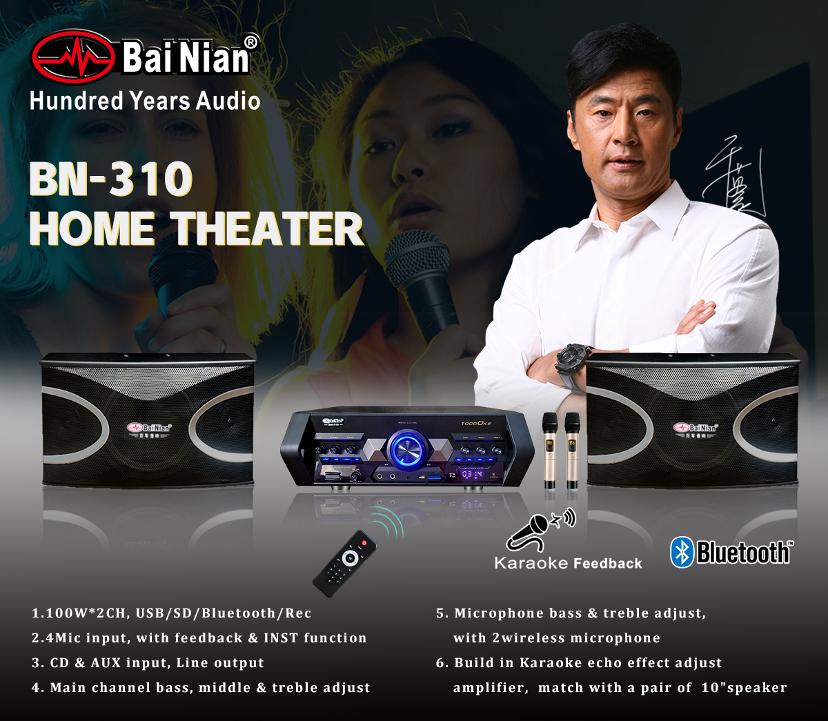 Home Theater、Karaoke Sound System (Powerful Karaoke Stereo Home Amplifier with Super Bass Woofer