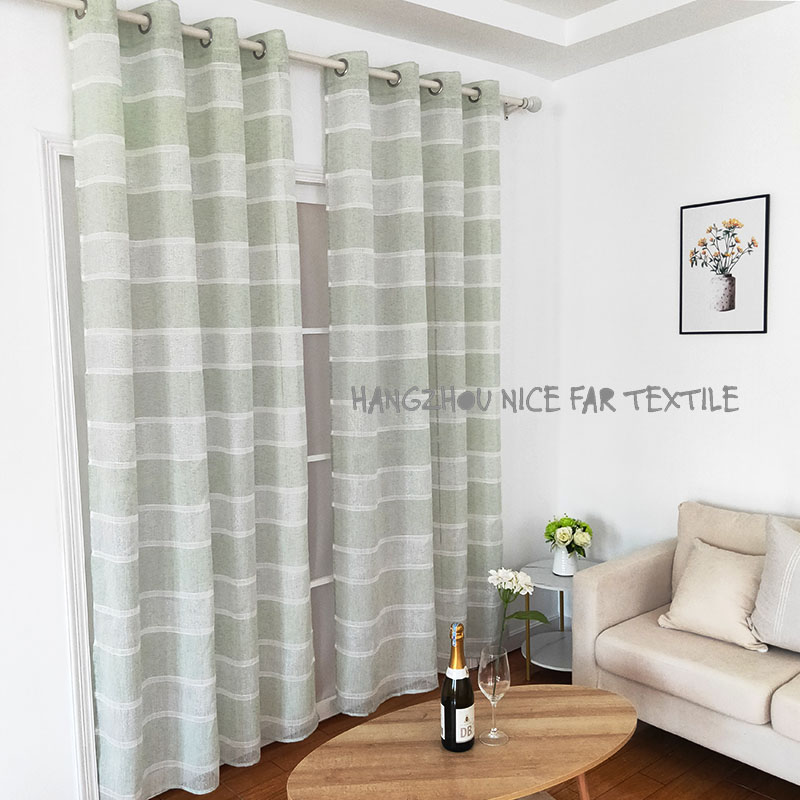 00000DF190134H Justin stripe voile fabric yarn dyed jacquard screen printing cutting recycle voilage ready made linen curtain