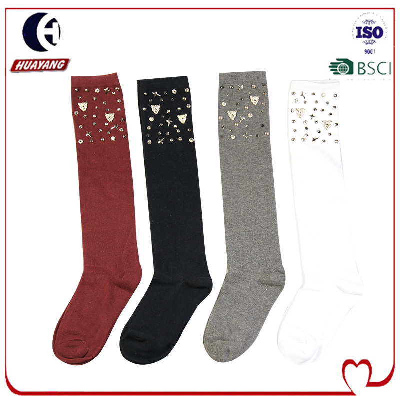 Fashion Women beads Socks Cotton Knitting Crew Socks