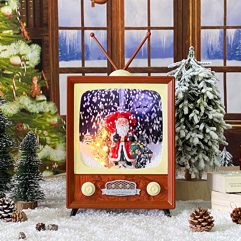 2021 new design Indoor home decor Plastic Antique creative Christmas village table decorative small TV lantern with music