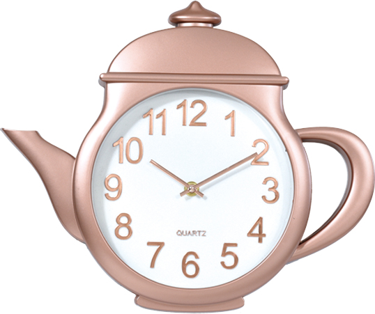 Wall clock; quartz clock; best sale; Kitchen clock; teapot; teacup; rose gold; gift; creative clock; hot stamp