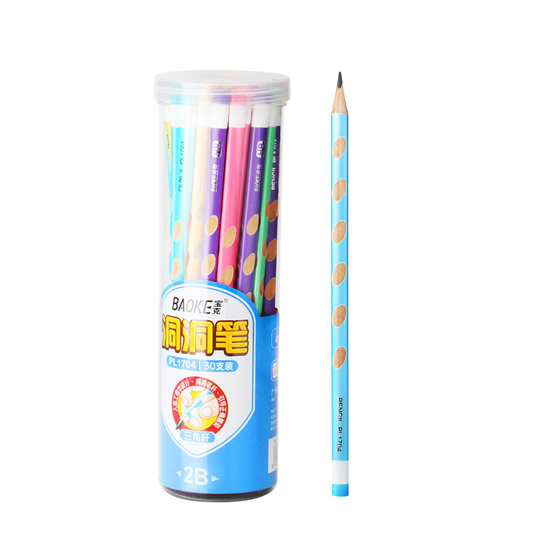PL1704 wood pencil 2B HB Triangular black graphite lead 30pcs in 1 barrel student office use