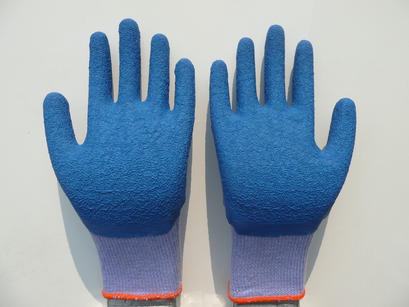 10G polycotton latex coated gloves With crinkle finish