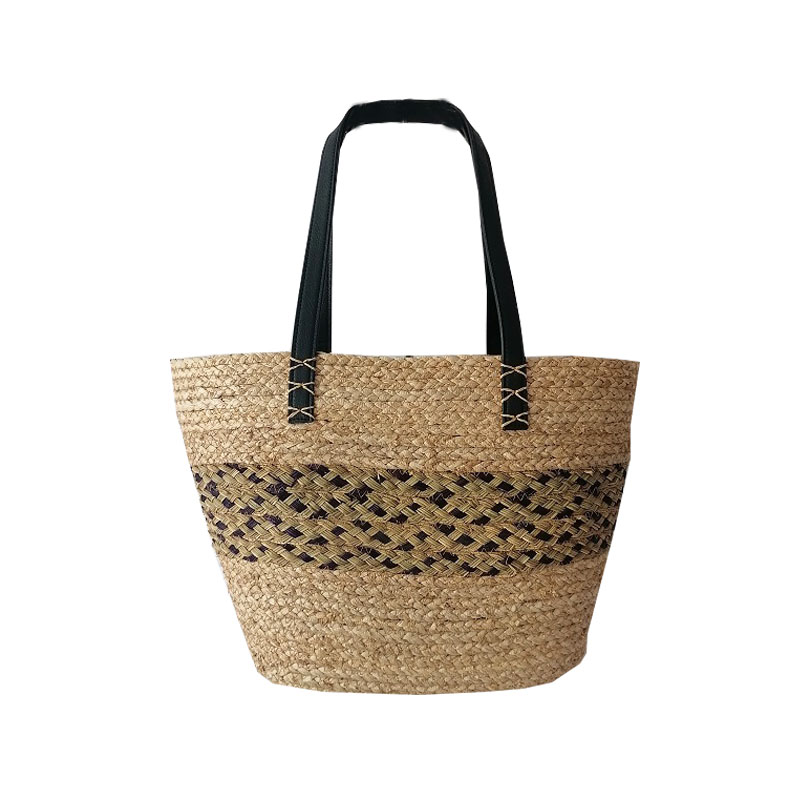 PU handle straw beach bag
