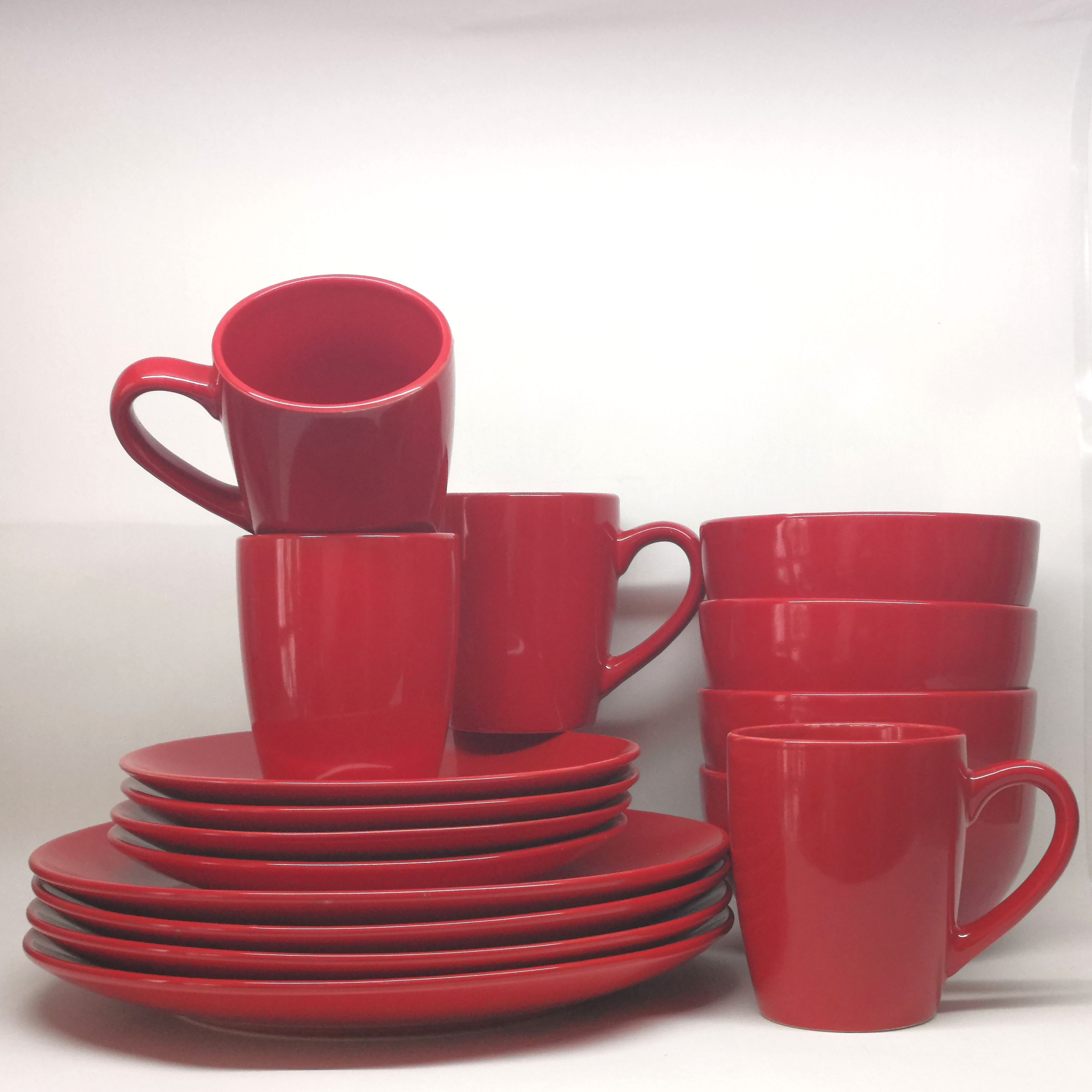 Stoneware coupe shape glazed dinner set RED