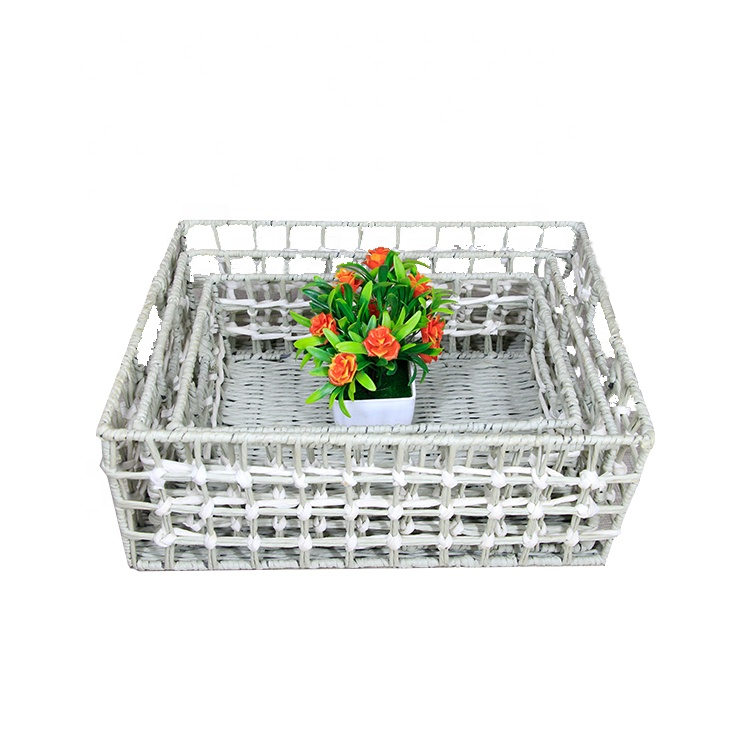 Handmade cheap woven paper rope organizer storage baskets for wholesale
