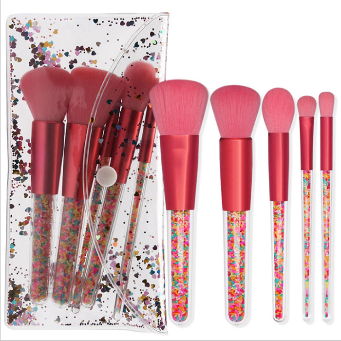 RTS Sprinkle Red Makeup Brush Set Private Label 5pcs Cosmetic Blush Powder Brush Kit