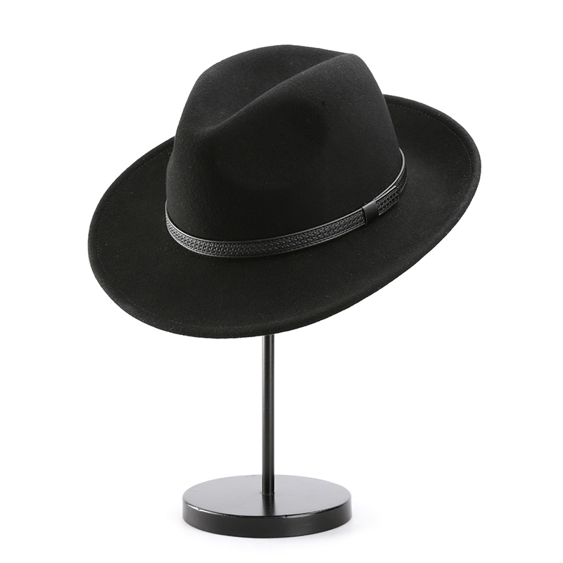 FS 2020 Leather Belt Men Felt Jazz Fedoras Wide Brim Fedora Hats