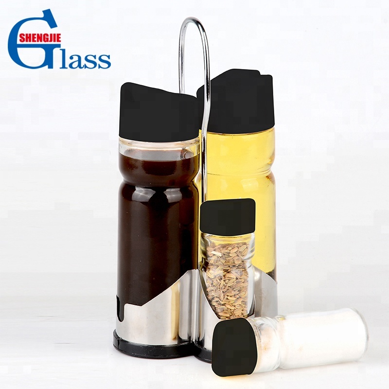 Hot Sale High Quality And Low Price Glass Bottle Glass Spice Jar Set With Rack