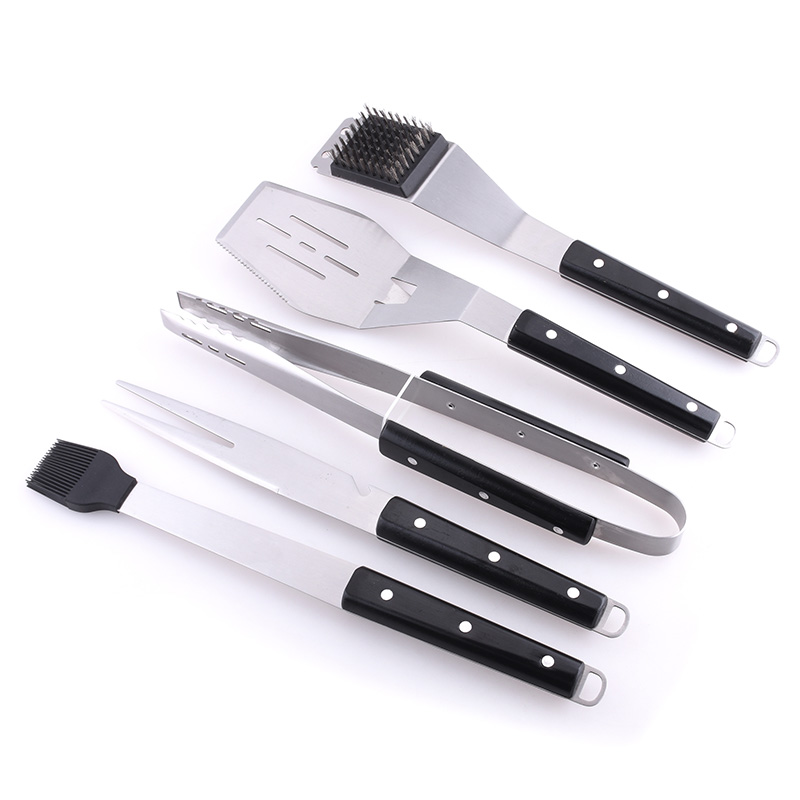 5PC oak wood handle BBQ tool set