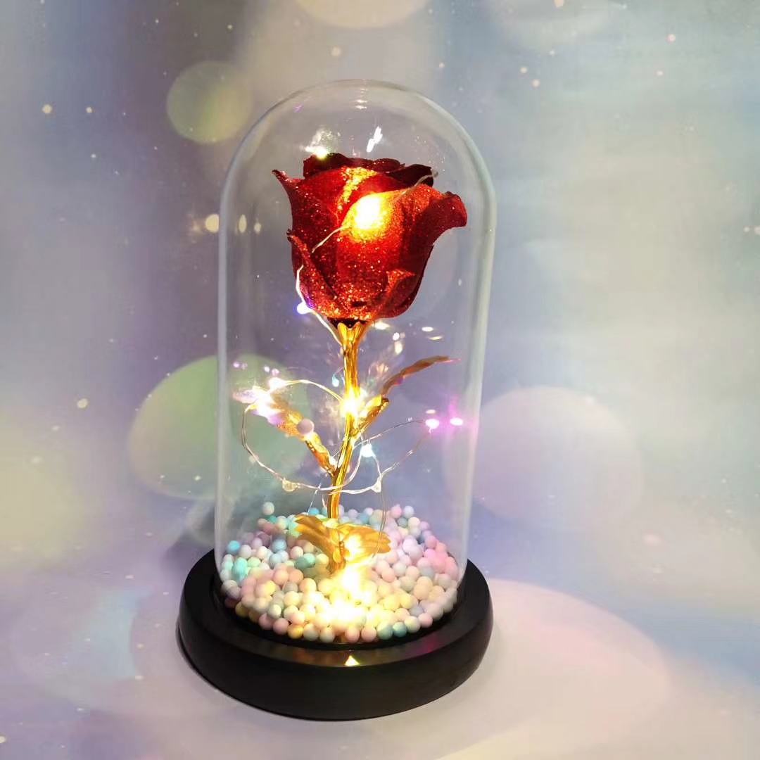 24K Gold Rose Glass Dome Light | Romantic Gift for Her