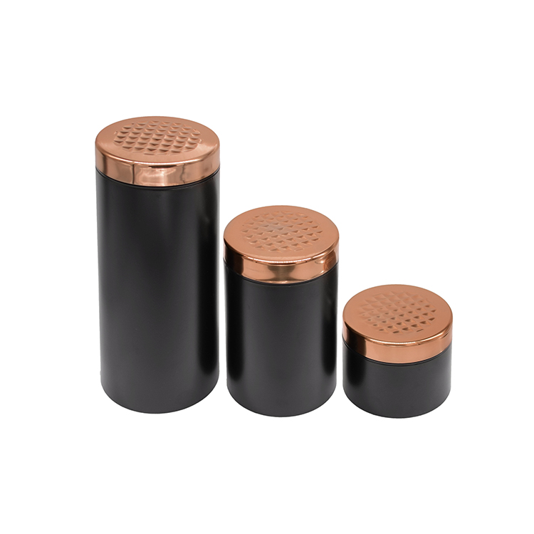 Stainless steel carbon steel diamond pattern bamboo cover 3 piece canister set storage jar