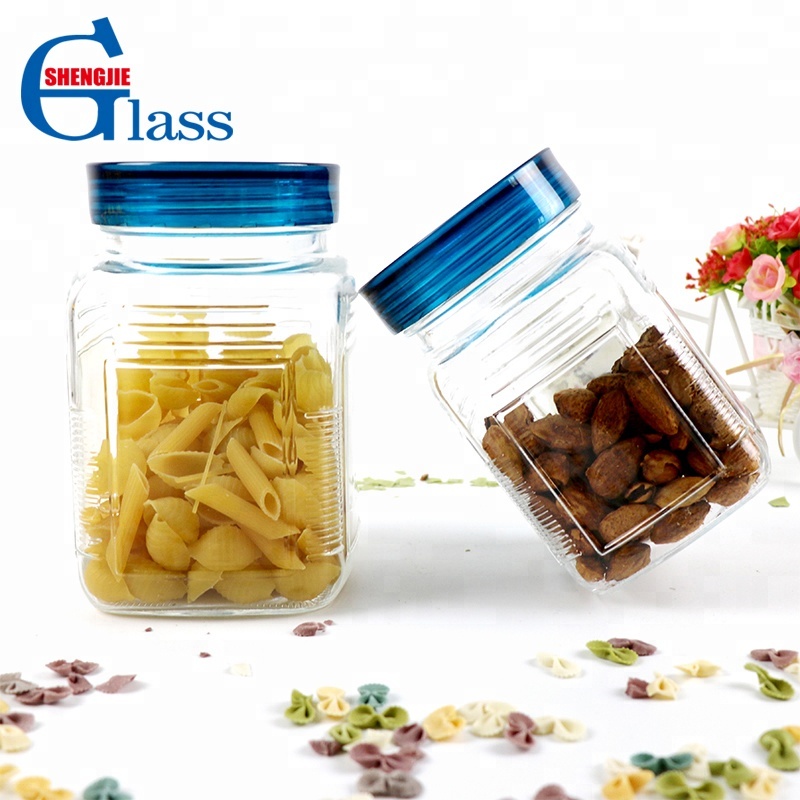 Square Food Safe Pet Glass Jar With Screw Plastic Lid Wholesale