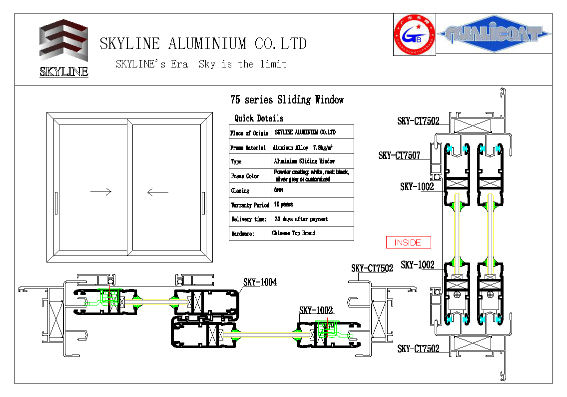 SKYLINE CT75 series sliding window