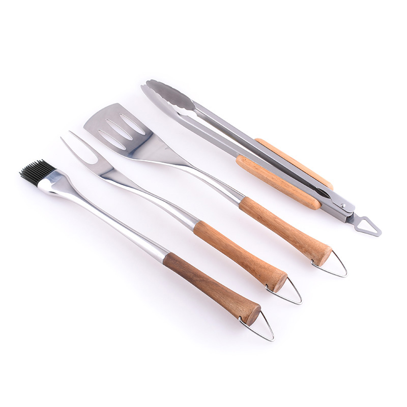 4PC BBQ tool set with teak wood handle