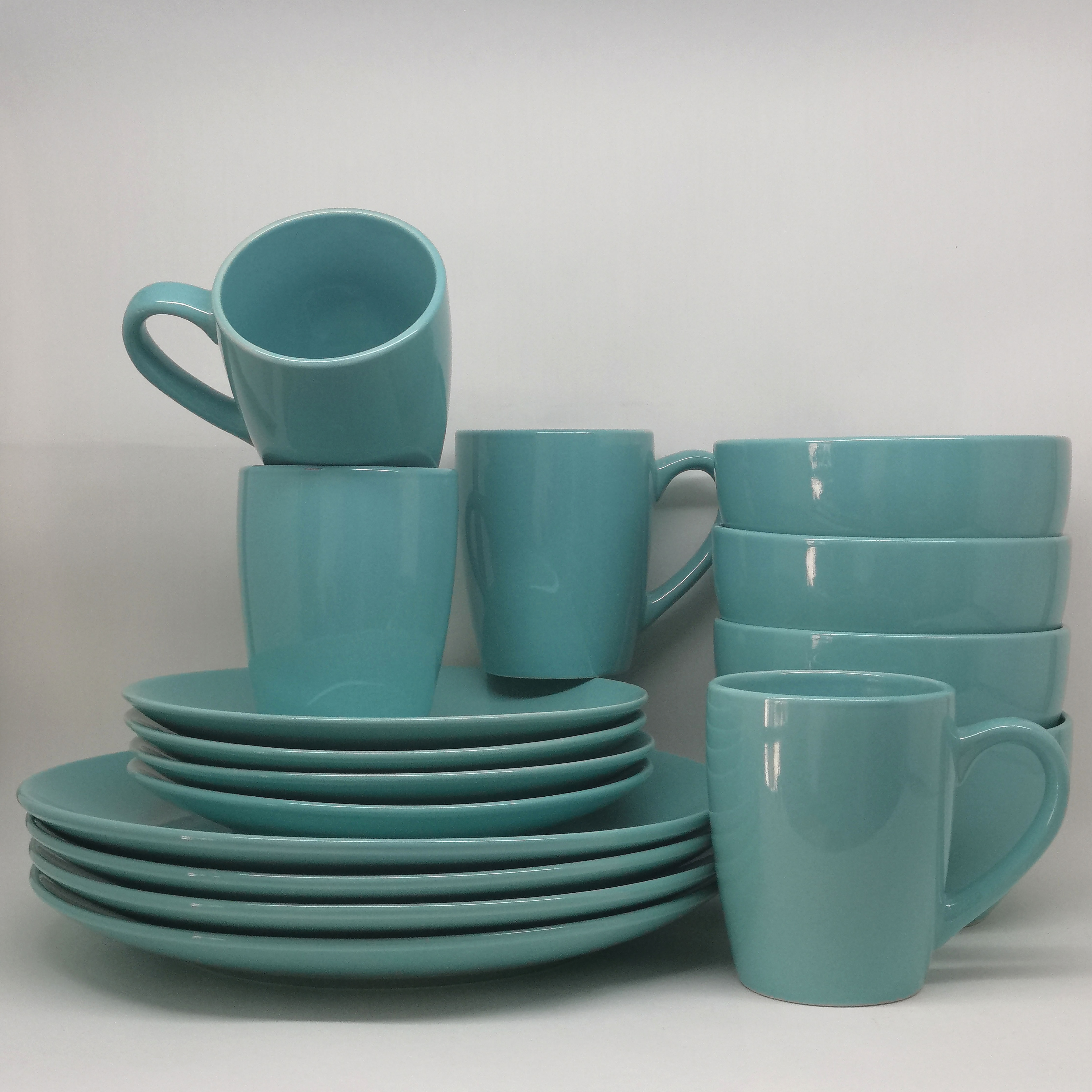 Stoneware coupe shape glazed dinner set seafoam