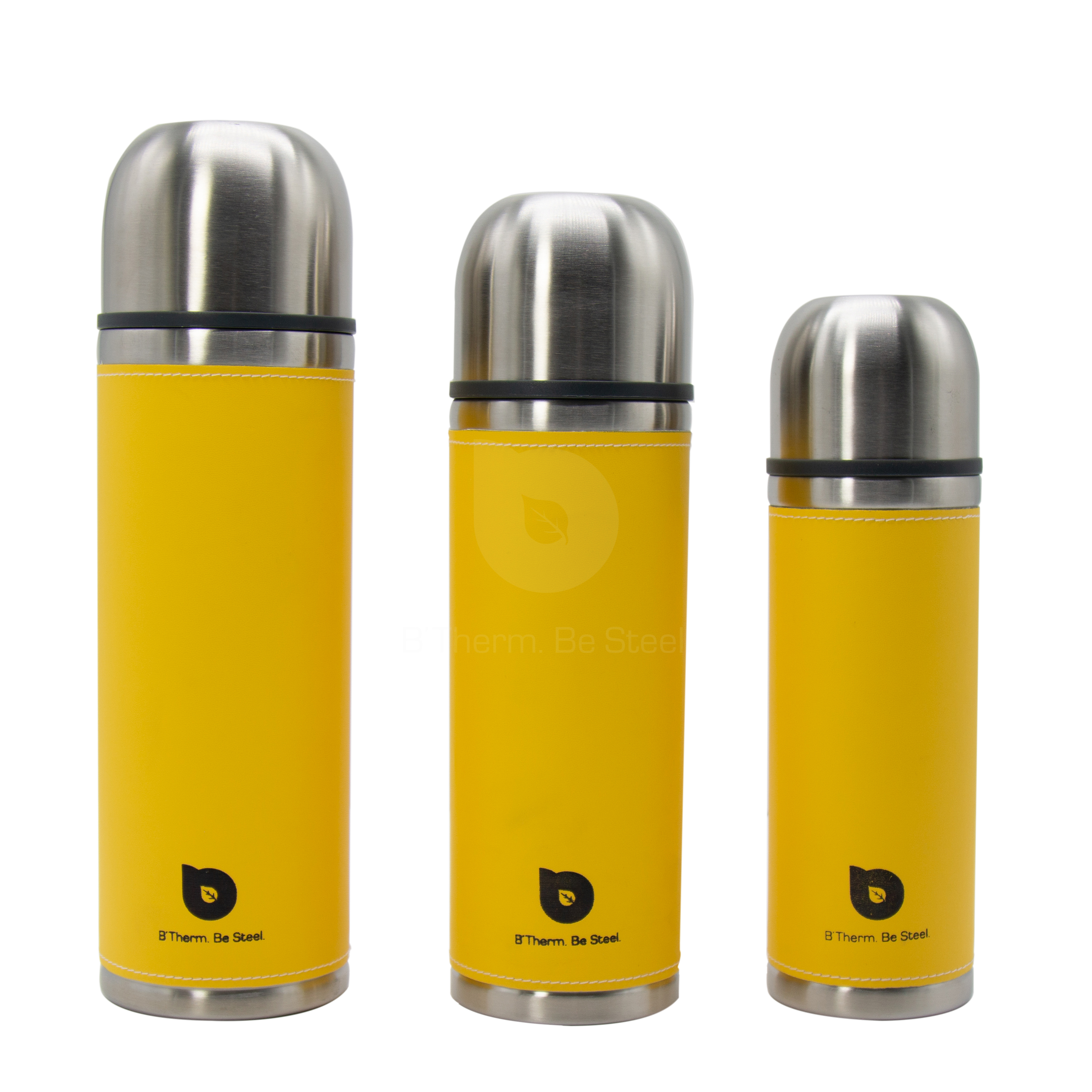 Stainless Steel Thermos Bullet Shape Vacuum Flask with Leather Sleeve 500-1000 ml Yellow