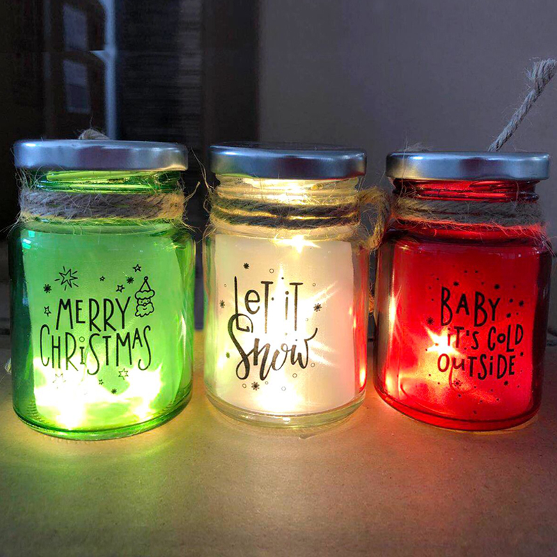 Colored Glass Jar With 3 LED Lights, Star Effect.