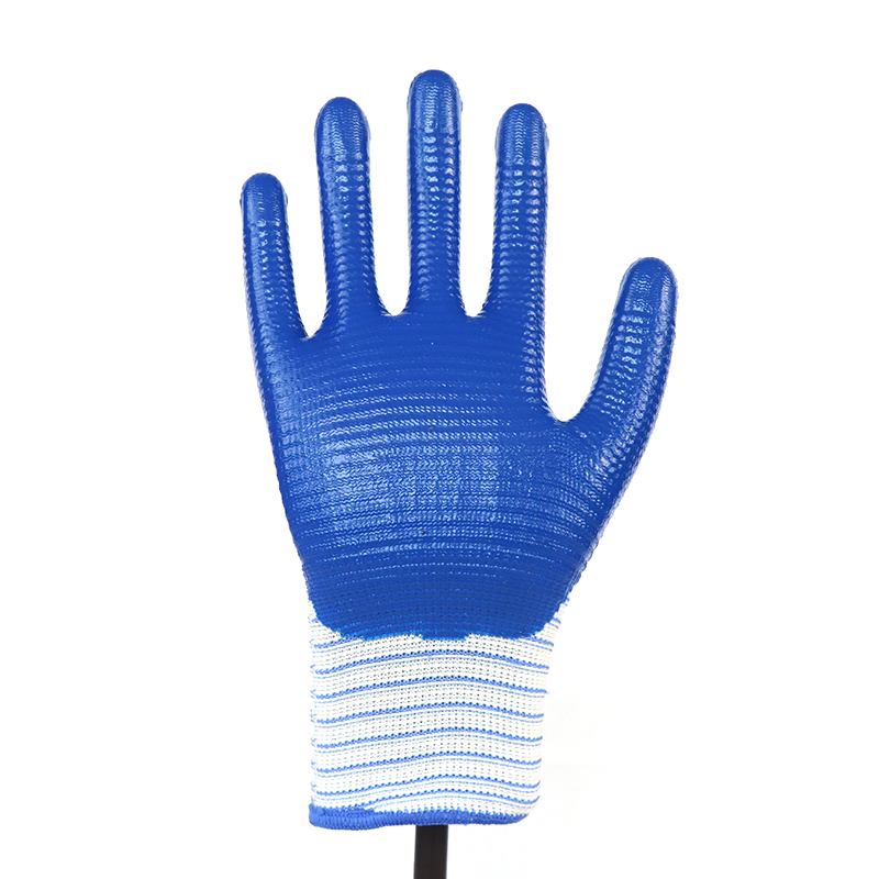 Glove Nitrile-13g Polyester Zebra Strips Shell Smooth Nitrile Coated Glove Working Gloves