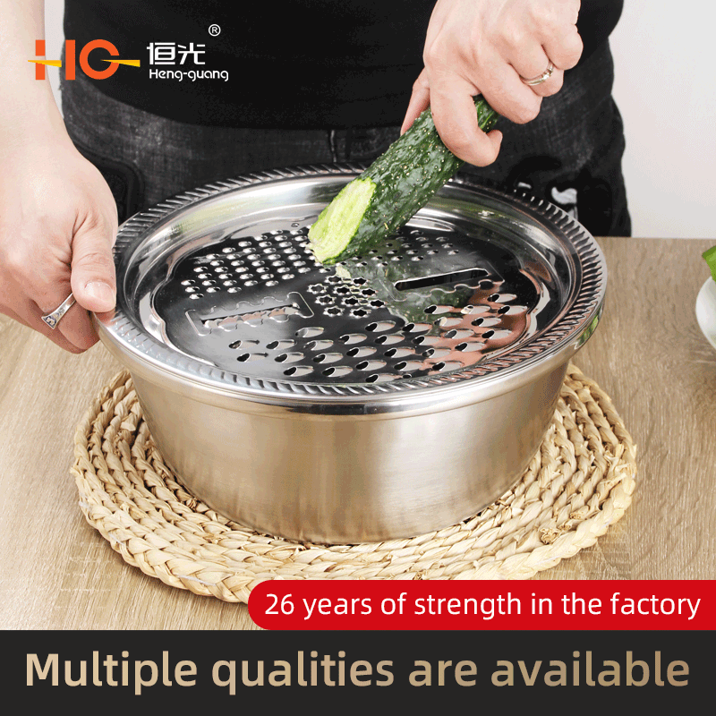 High quality Multifunctional 3Pcs Grater Set Stainless Steel Colander Mixing Bowls Washing Basin For Vegetable/Fruitamazon