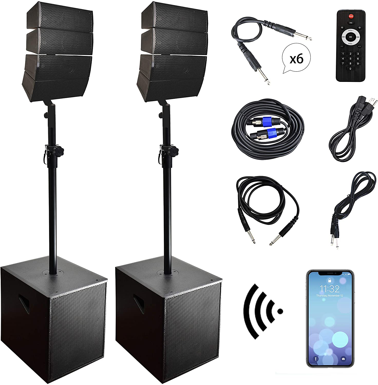 2500Watts 12 inch Powered 2.2 CH Tower Bluetooth Loudspeaker PARTY system