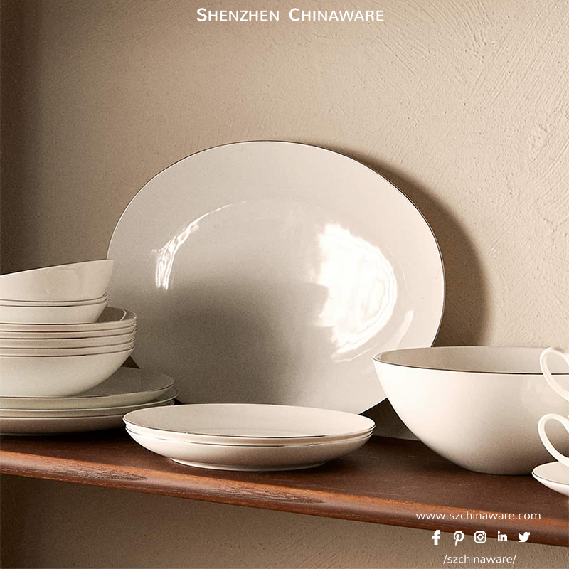 Bone China Tableware Sliver Rim P012 Tableware SZChinaware Bone China Porcelain Dinner Flat Plate