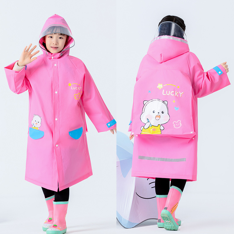 Rose color EVA children rain coat with backpack space