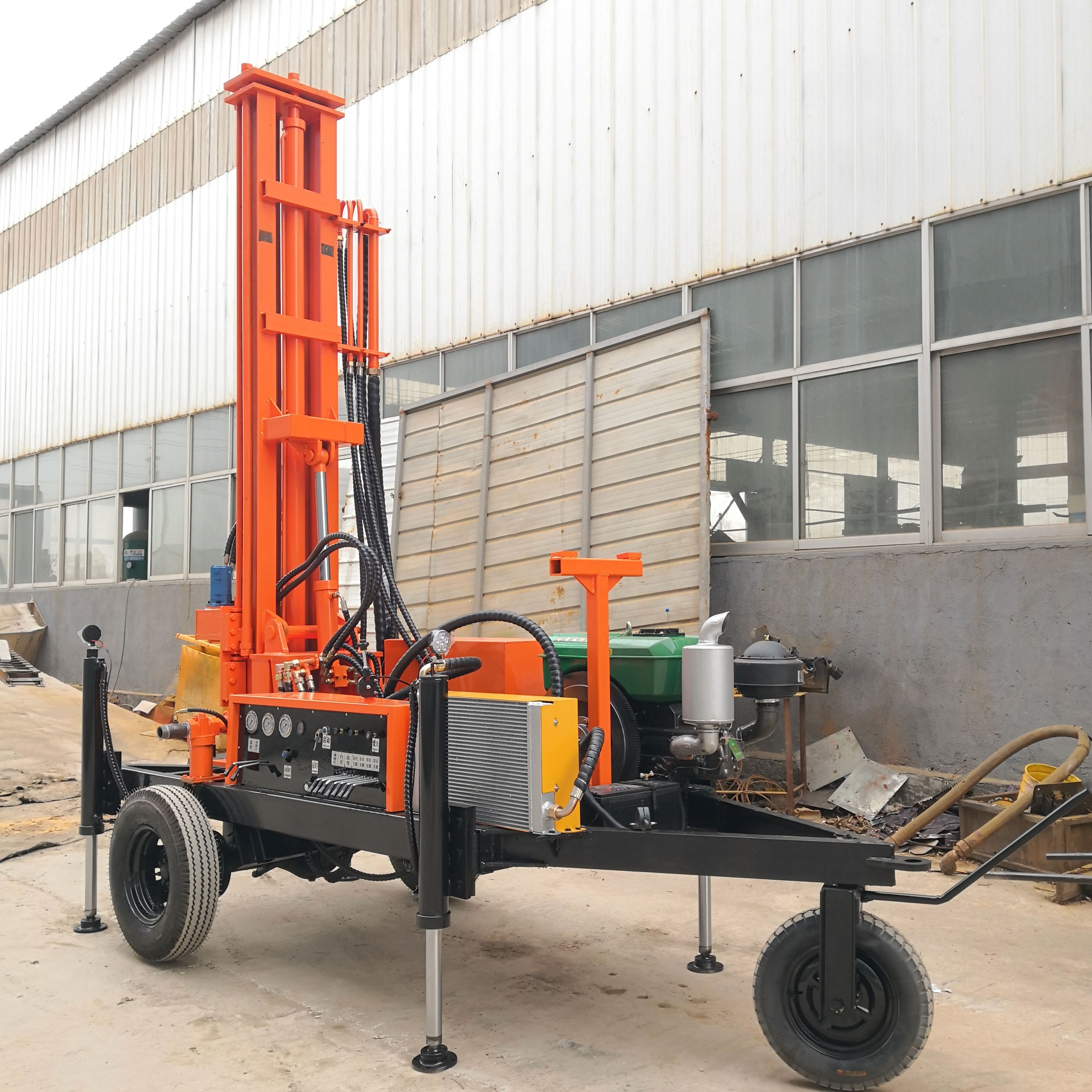 130m depth trailer DTH water well drilling rig with air compressor and mud pump