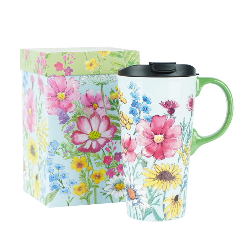 17oz Large Capacity American Latte Coffee Cup Spring Wildflowers