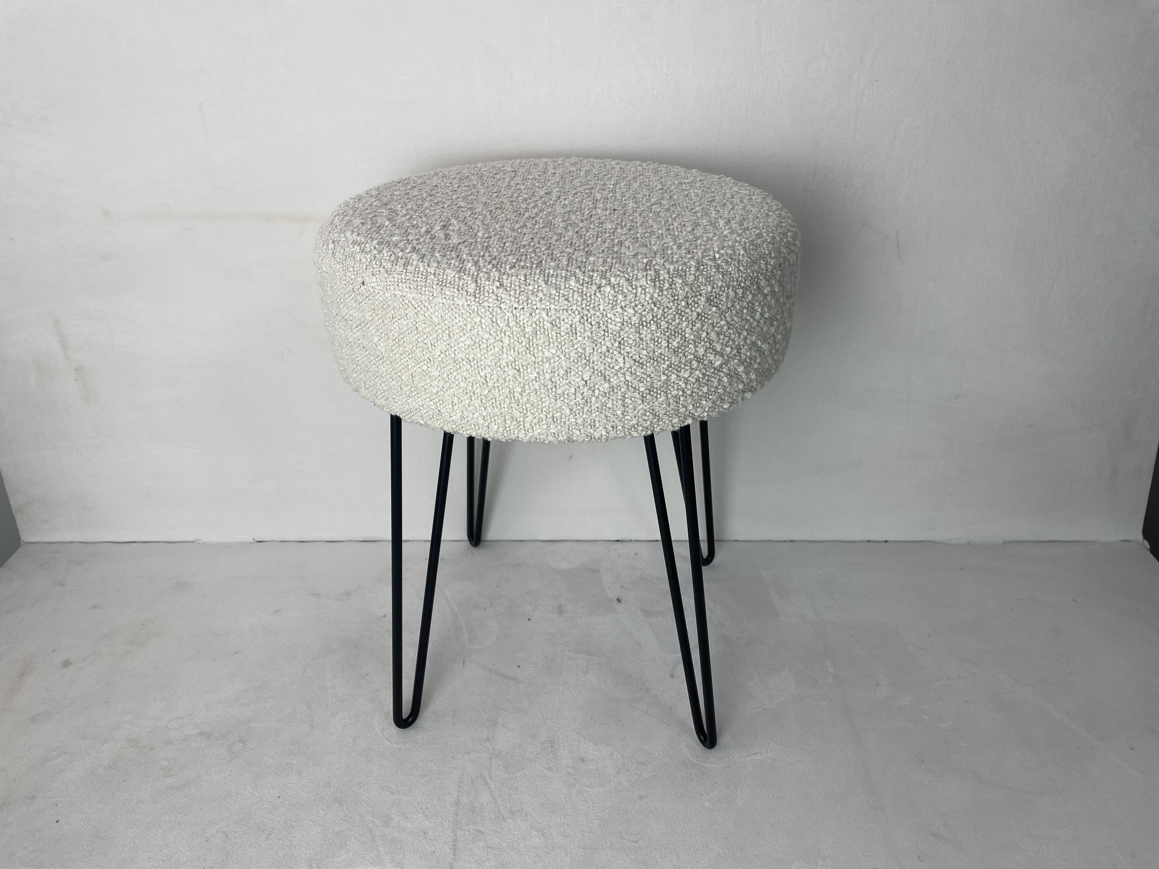 boucle stool with metal leg
