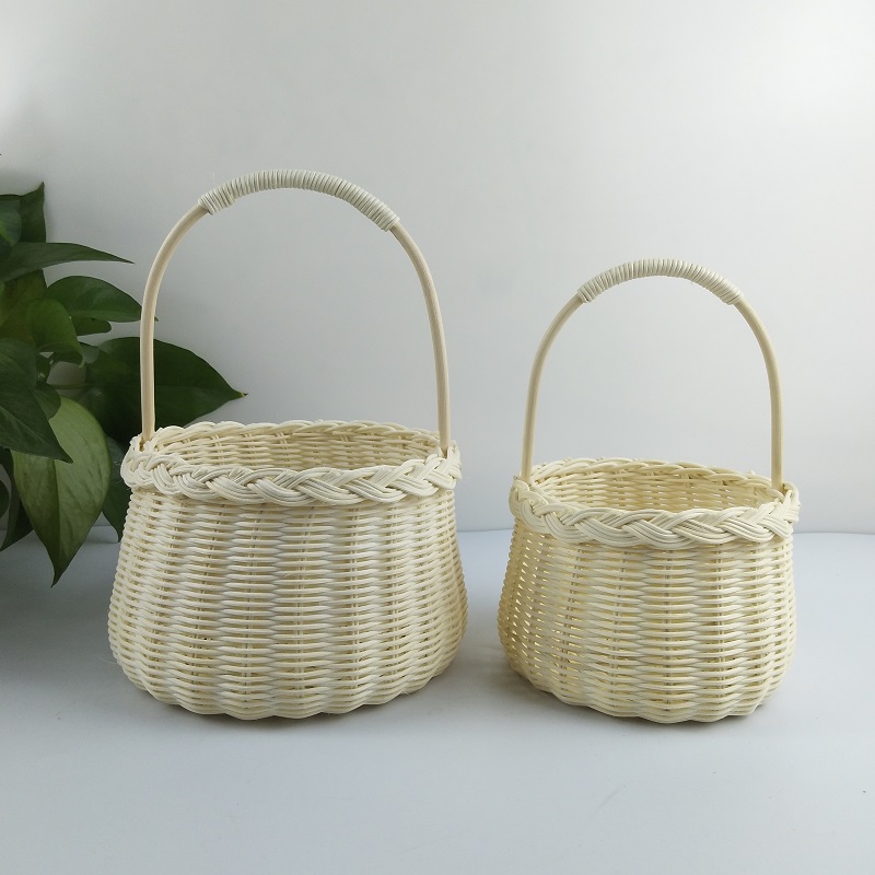 White vines weave baskets of flowers bread basket