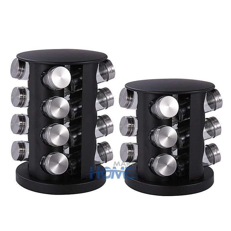 Kitchen Countertop Glass Seasoning Bottles Holder 16pc Rotating Herb Spice Jar Rack